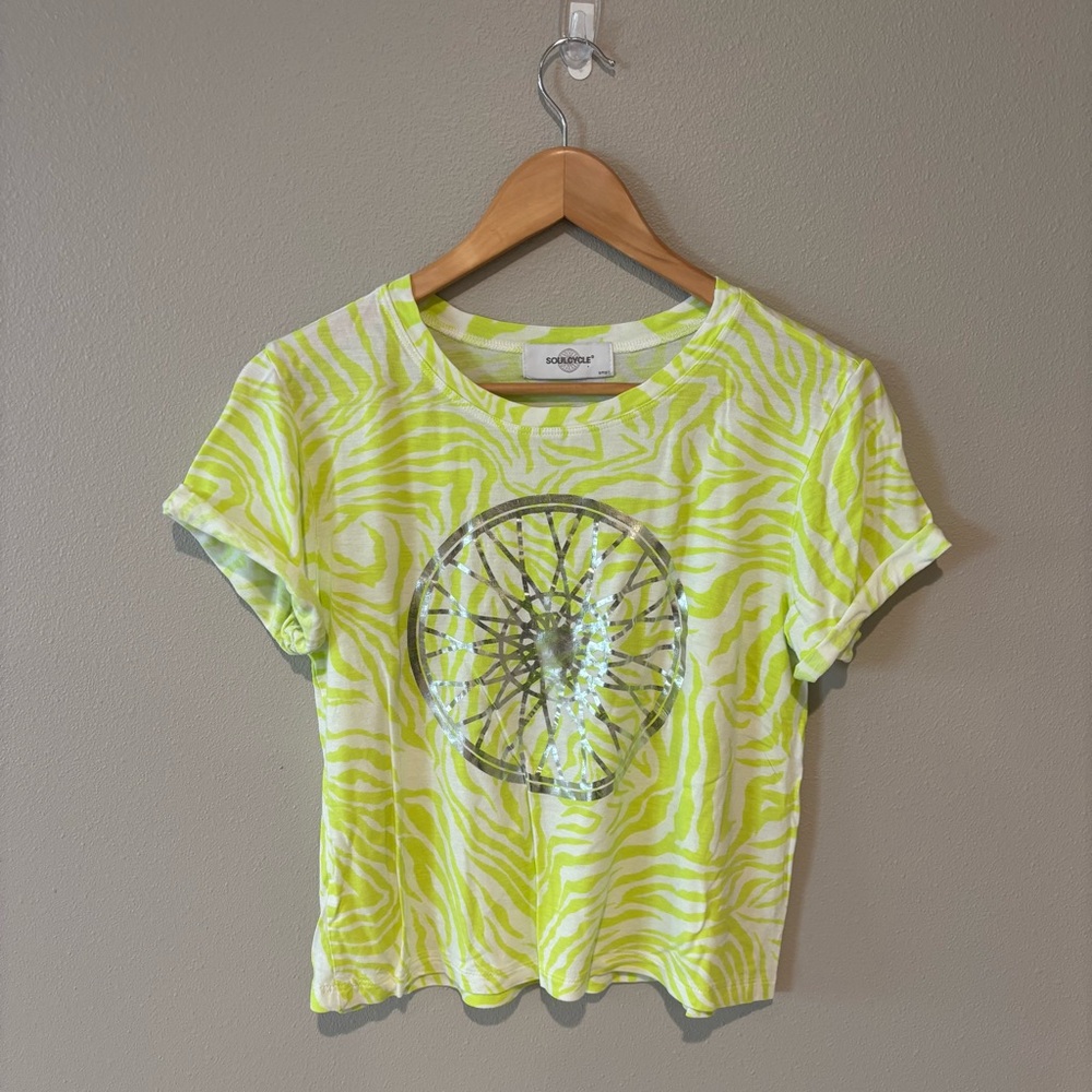 SOUL CYCLE Neon Yellow Women’s‎ Cropped Athletic T-shirt with Logo Size Small